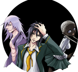 Kuvassa kolme hahmoa selin toisiinsa: haltia Seth paita auki, Niemann painaa kättä otsalleen tuskaisen näköisenä ja Lune katsoo olkansa yli Niemannia huolestuneena.