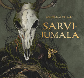 Sarvijumala-kirjan kansikuva, jossa vihreäsävyisellä taustalla peurankalloinen hirviö.