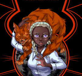 Musta kansi, jossa punaiset korostukset. Keskiössä koulupukuinen, valkotukkainen ja tummaihoinen Lune, jonka harteilla köyristää selkäänsä punainen Loiri-kissademoni.